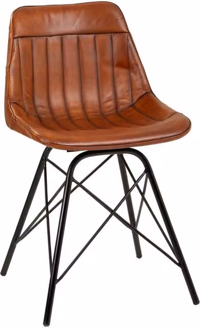 Sedia in metallo e pelle marrone 46x49x78,5h