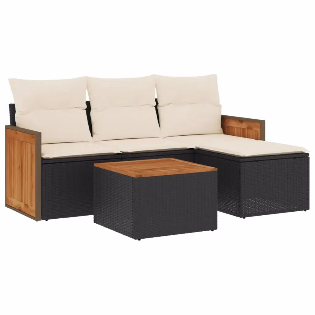 vidaXL Set Divani da Giardino a L 5 pz in Polyrattan Nero con Cuscini e Tavolino – 2