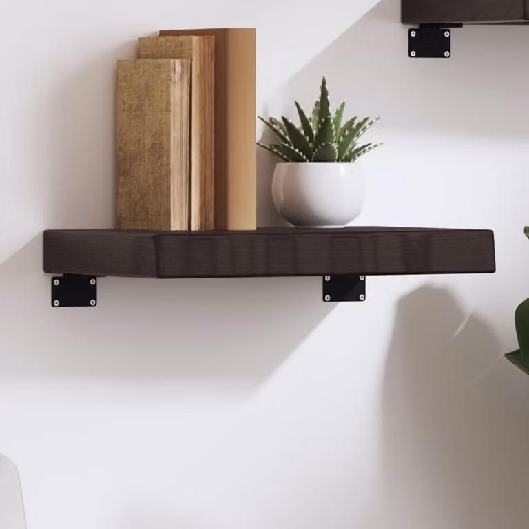 Ripiano da muro vidaXL in rovere massello trattato, colore marrone scuro, L: 40 cm, P: 30 cm, H: 2-6 cm