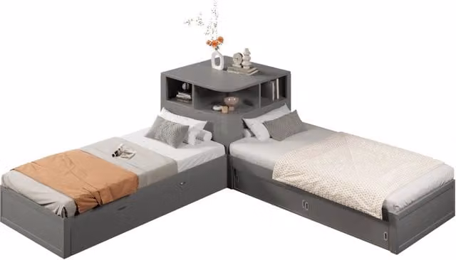 Letto 90x200 cm in velluto grigio con cassetti e rete a doghe， senza materasso