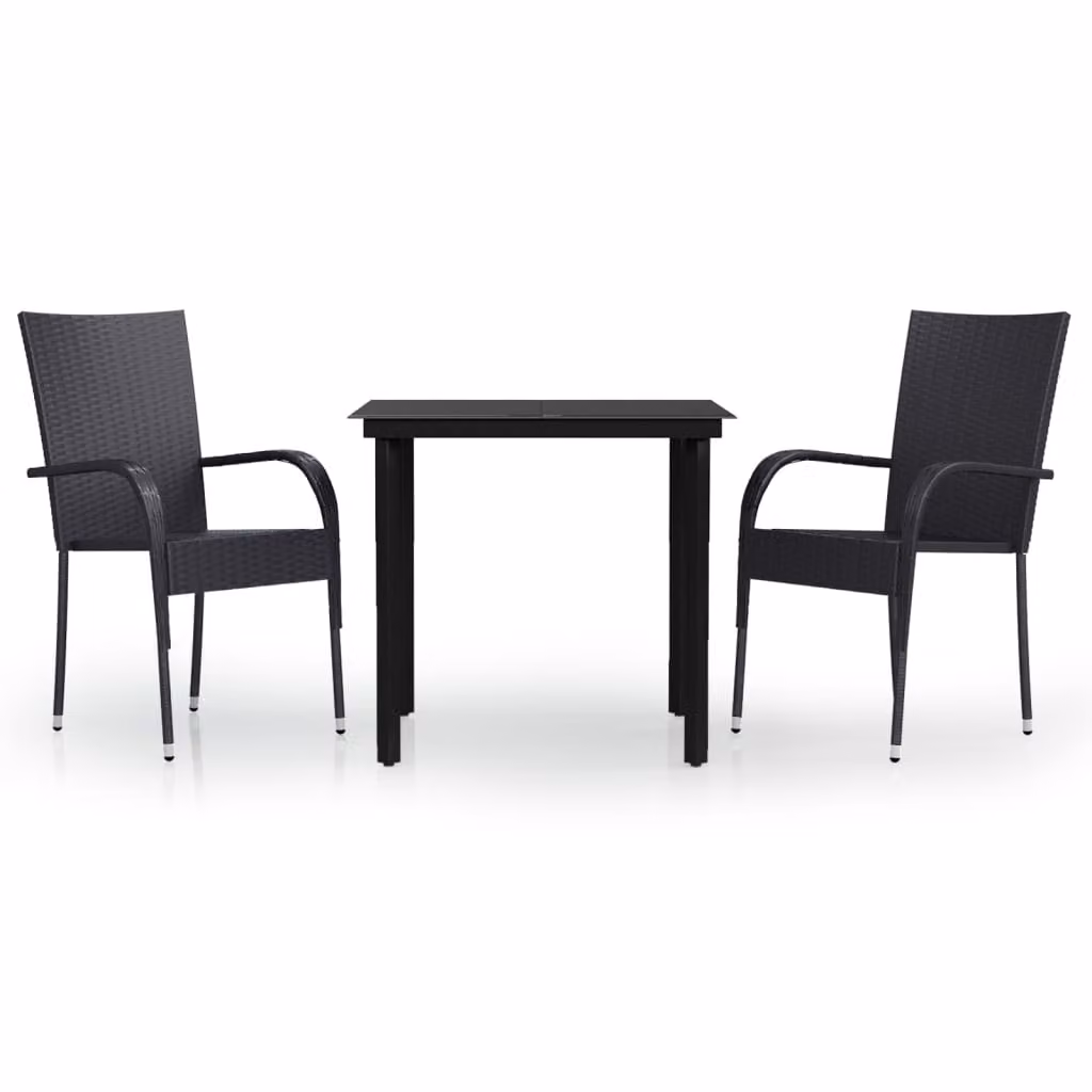 Set Mobili da Pranzo per Giardino 3 pz Nero