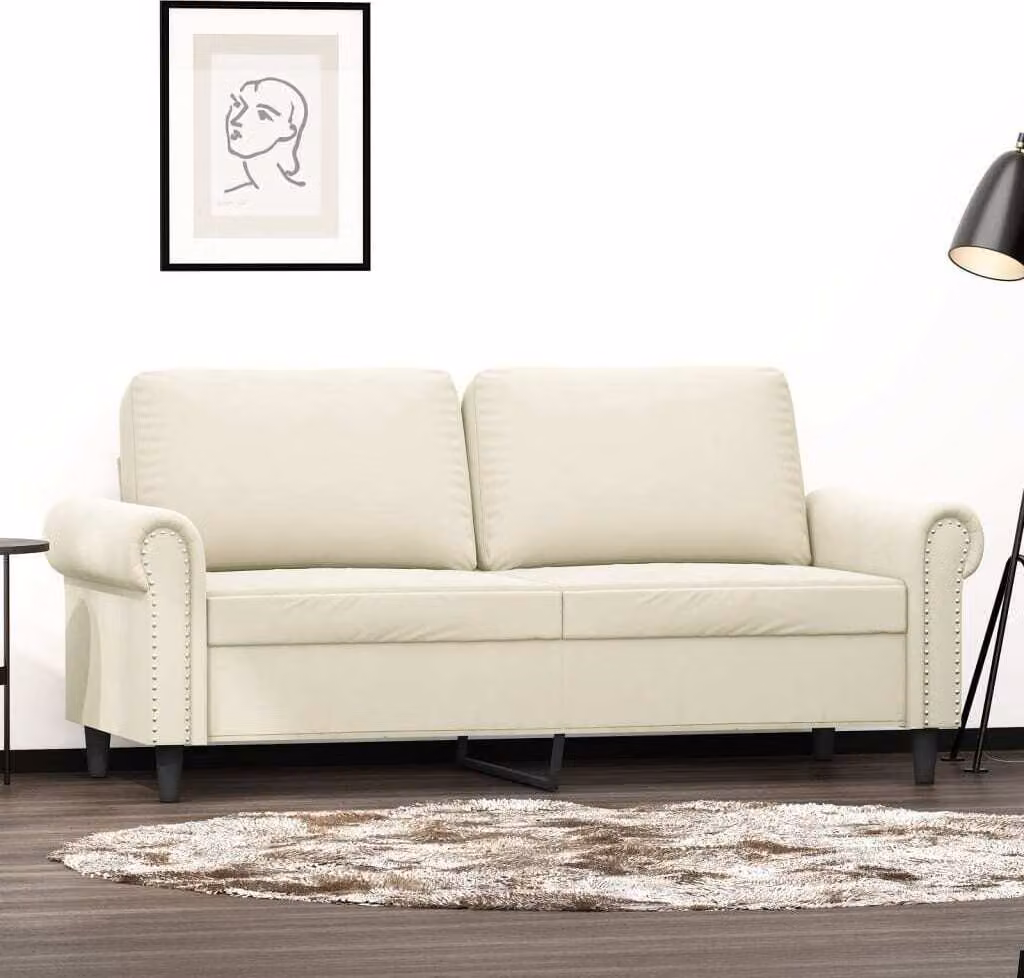 Divano a due posti, colore crema, in velluto, dimensioni 140 cm