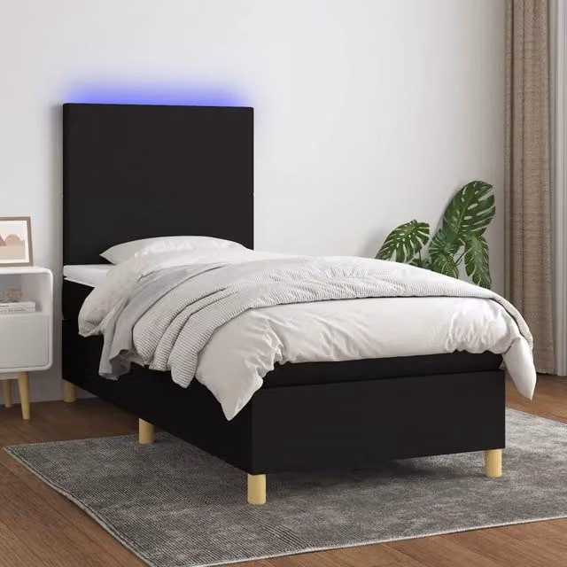Letto a molle con materasso vidaXL in tessuto nero con illuminazione LED e porta USB L/P/H: 90 x 200 cm