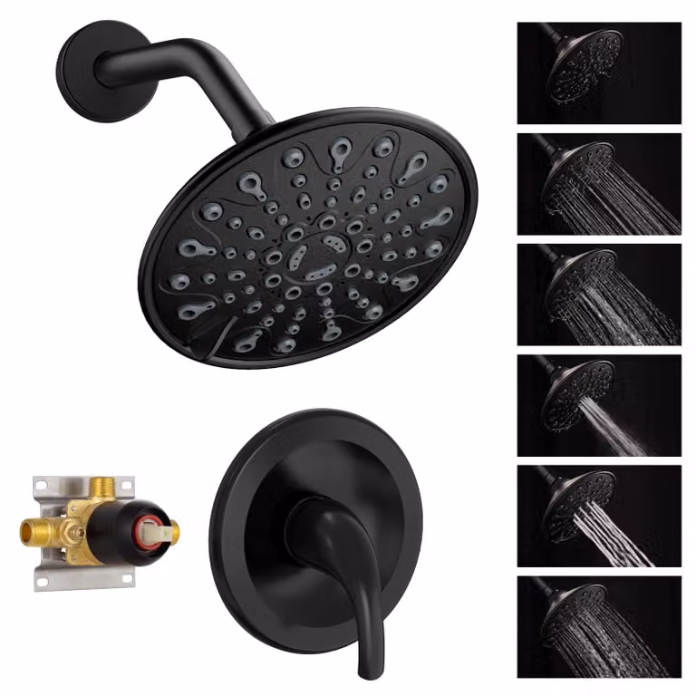 Set di rubinetteria per doccia con valvola, 6 getti con tecnologia Touch-Clean, miscelatore monocomando, finitura nero opaco, per bagno