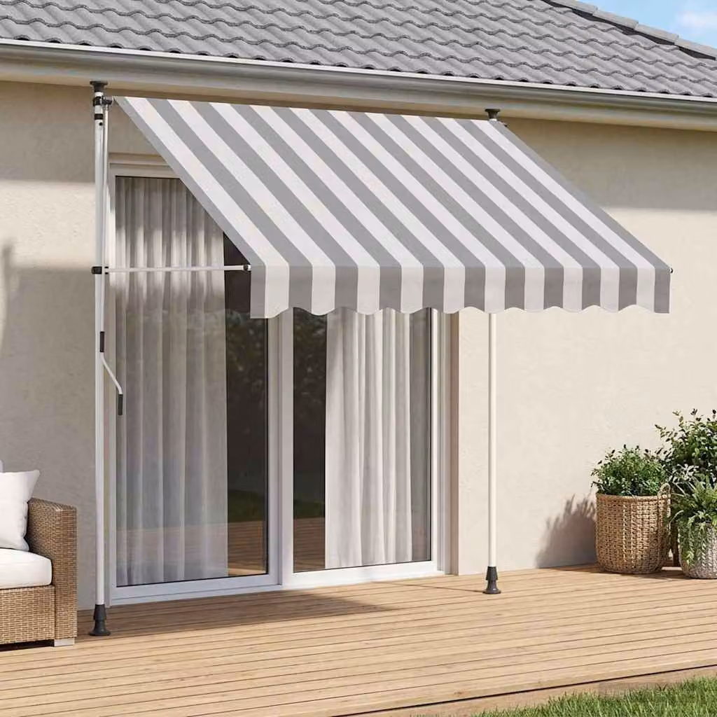 Tenda retrattile manuale vidaXL con bracci pieghevoli in poliestere, Antracite e Bianco, L: 350 cm