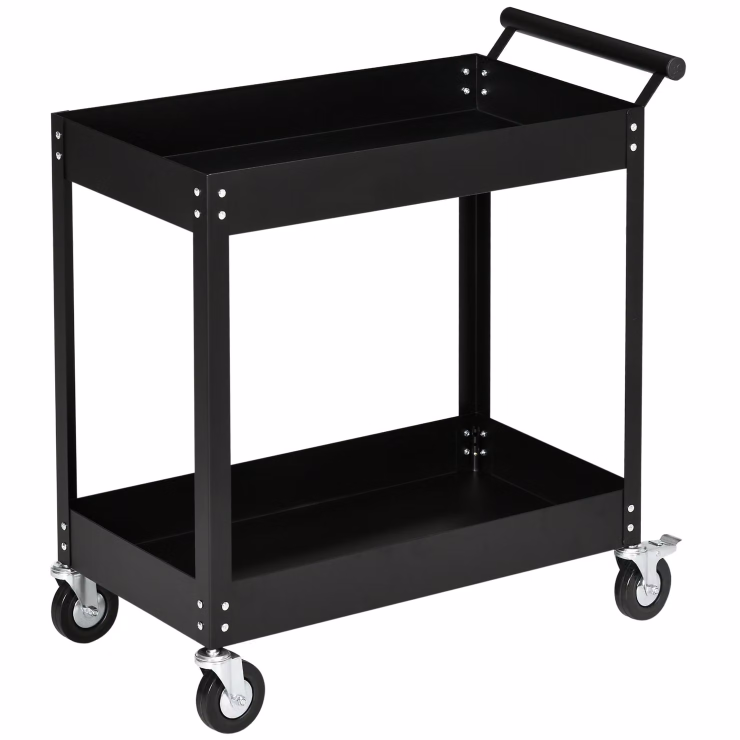 Carrello da officina DURHAND a 2 ripiani, carrello portautensili vuoto, carrello di trasporto, maniglia laterale, 4 ruote, acciaio, portata fino a 150 kg, 84,5 x 38 x 84 cm, nero