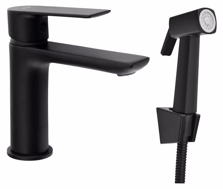 Rubinetto per lavabo con doccetta bidet, nero opaco