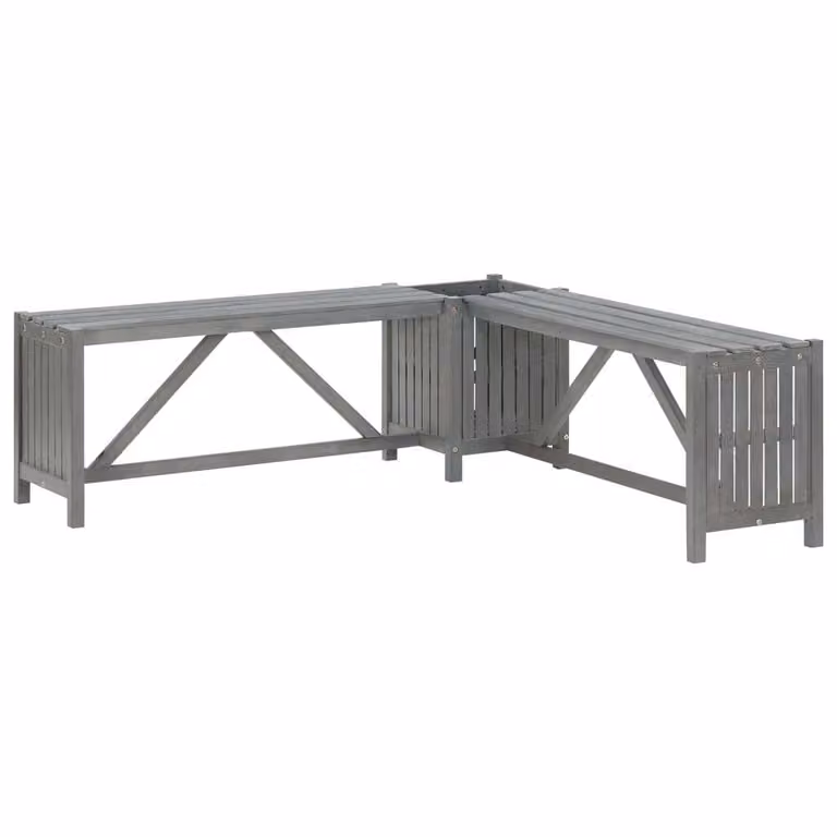 The Living Store Panca angolare da giardino con fioriera 117 cm in legno massiccio grigio acacia