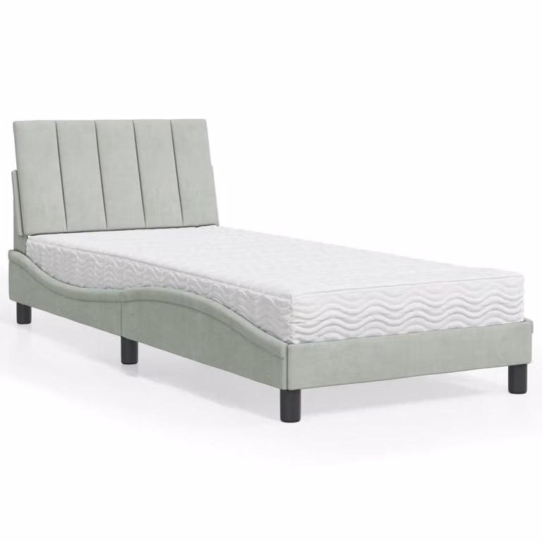 Letto con Materasso Hanko vidaXL in Velluto Grigio Chiaro, L/P/H: 80 x 200 cm