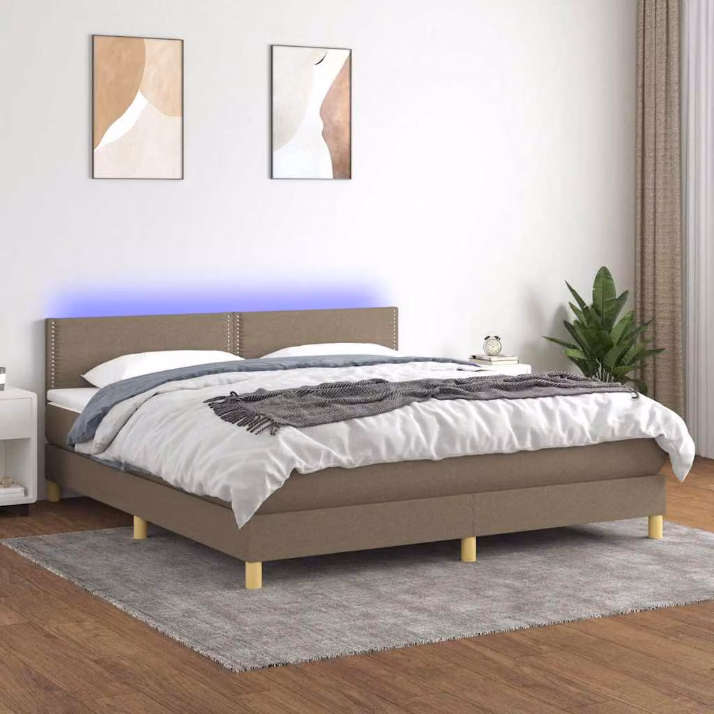 Letto a Molle con Materasso e LED vidaXL in Tessuto Tortora L/P/H: 180 x 200 cm – 1