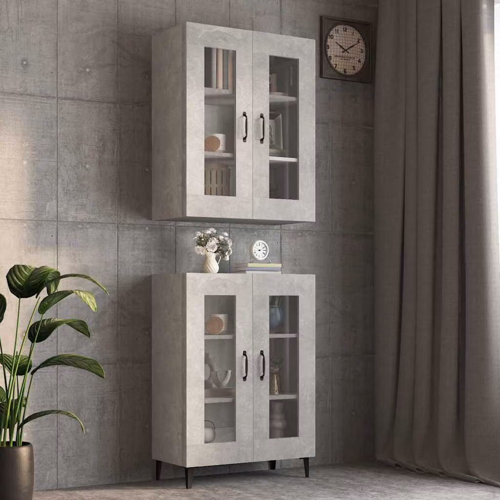 Armadietto Pensile a Parete vidaXL con Ante in Vetro, Grigio, L/P/H: 69,5 x 34 x 90 cm