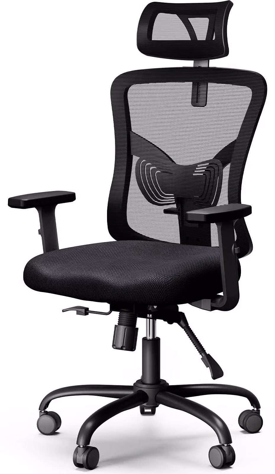 Sedia da ufficio ergonomica - Colore nero, rivestimento in rete - Poggiatesta regolabile