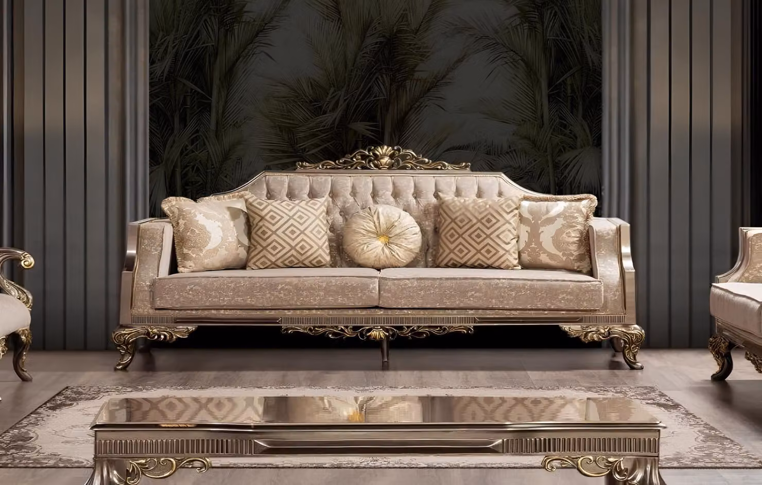 Dreisitzer Sofa 3 Sitzer Sofa Sofas Stoff Barock Rokoko Couch Design Wohnzimmer