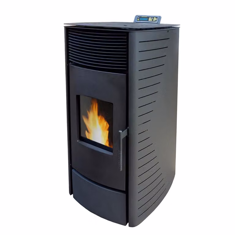 UMBRELLA® Stufa a pellet P12 13,6 kW,A+,300 m³,pulizia automatica,ECO,programma settimanale,telecomando,WiFi Ready,protezione surriscaldamento,Nero