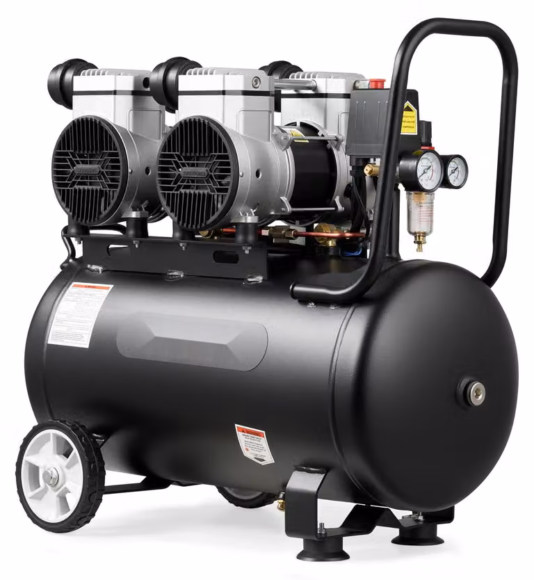Compressore d'aria a 3 kW, 50 litri - Compressore senza olio - Funzionamento silenzioso, 255 litri/min, 8 bar - Portatile, con ruote e maniglia - Ideale per officine e per il fai-da-te