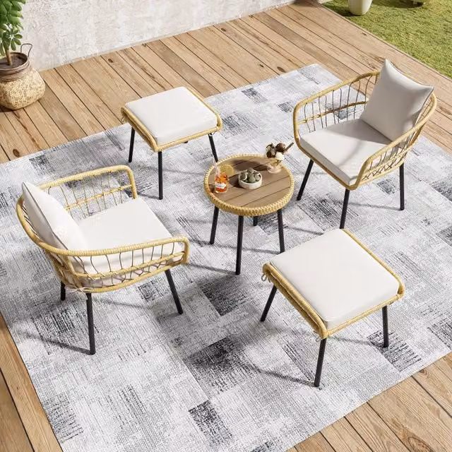 Set da giardino 5 pezzi - Zephmum- Rattan naturale con 1 tavolo e 4 sedute