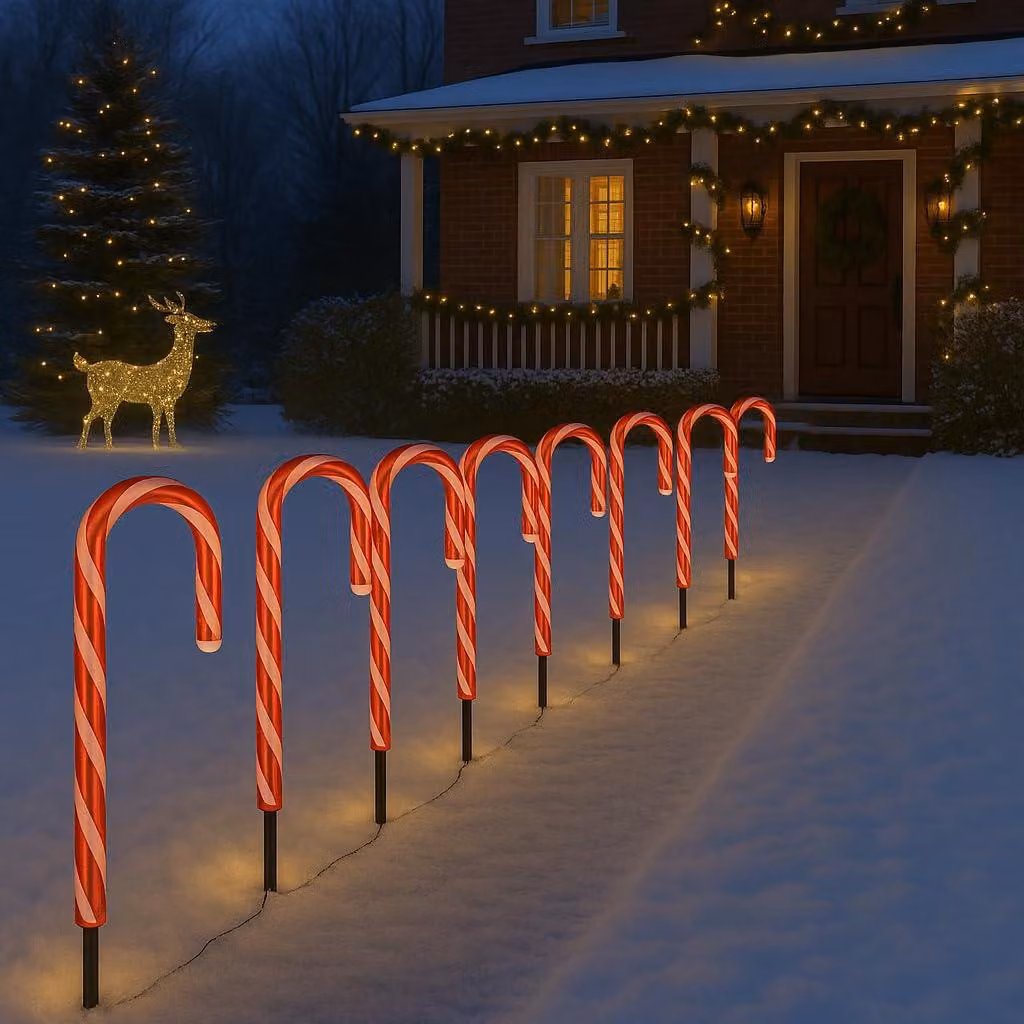 Confezione da 8 candele a forma di bastoncino di zucchero, lunghezza 40 cm, 64 LED rossi