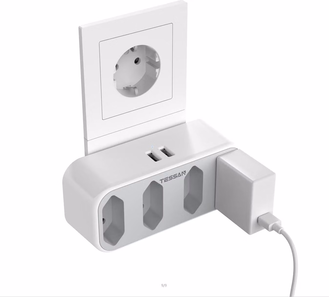 DIVISORE DI ALIMENTAZIONE 2300 W 2,5 A PER CORRENTE 4 prese Euro CA strette e 2 porte USB, bianco