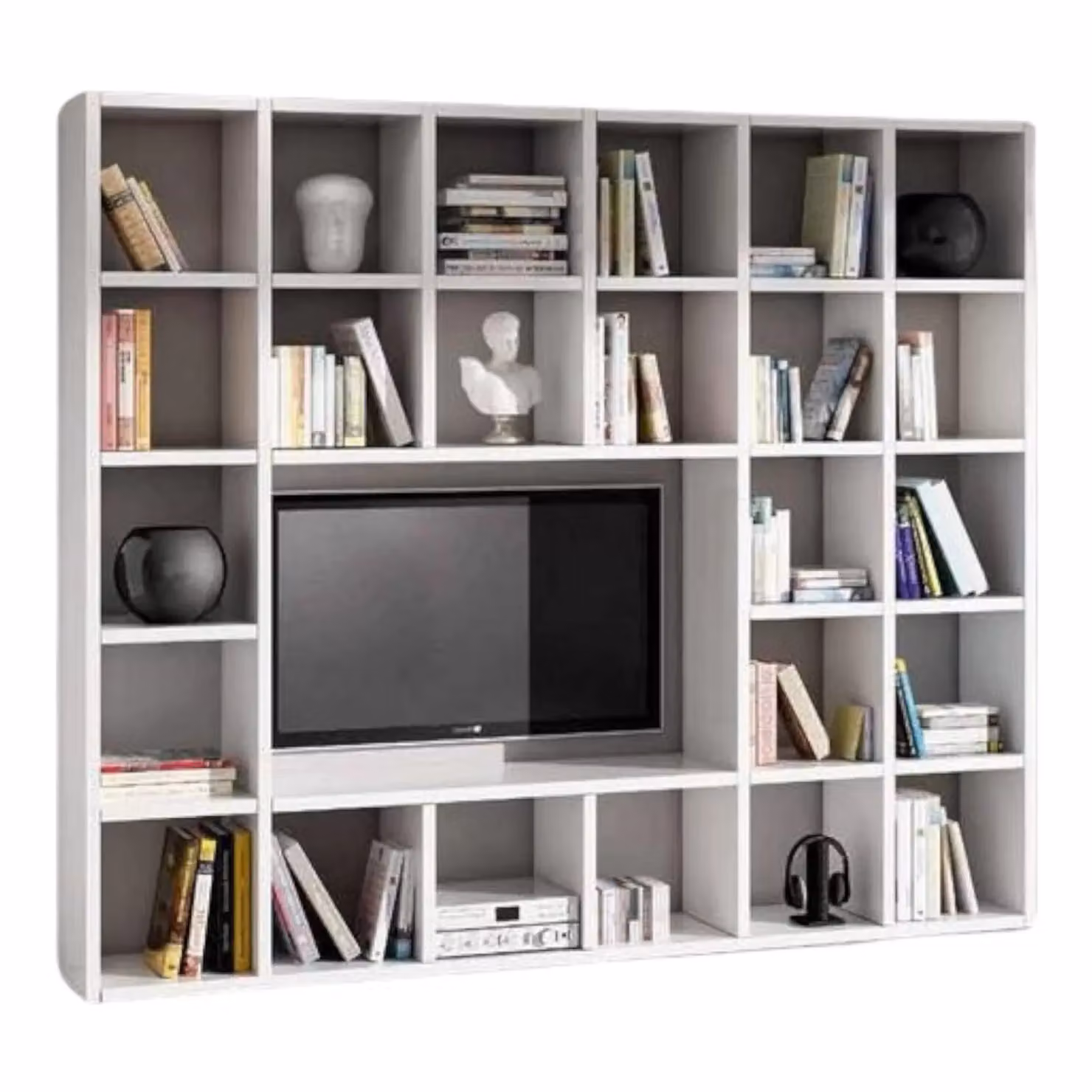 Libreria porta TV moderna Mobili 2G in frassino bianco opaco L: 261 cm, P: 30 cm, H: 218 cm – 2