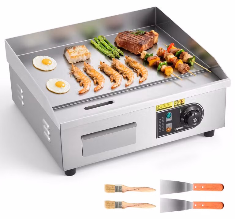 Piastra grill elettrica, 2800 W, 45x30 cm, spessore 8 mm, acciaio, temperatura regolabile da 50 a 300 °C