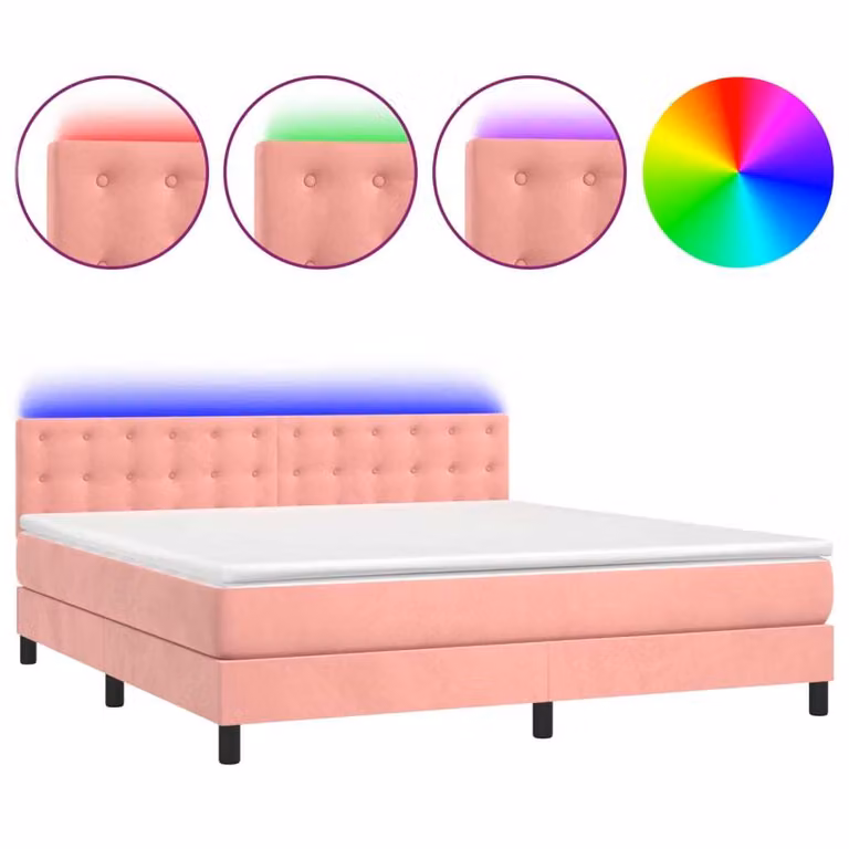 Letto a Molle con Materasso e LED Rosa 180x200 cm in Velluto