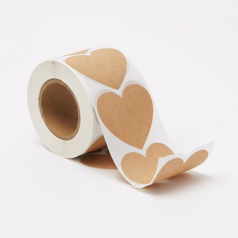 100 etichette a forma di cuore, autoadesive, in carta kraft, di 5 cm