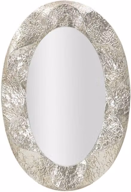 Specchio da parete ovale Vikasa Home con cornice argento martellato L: 97,5 cm, H: 137 cm