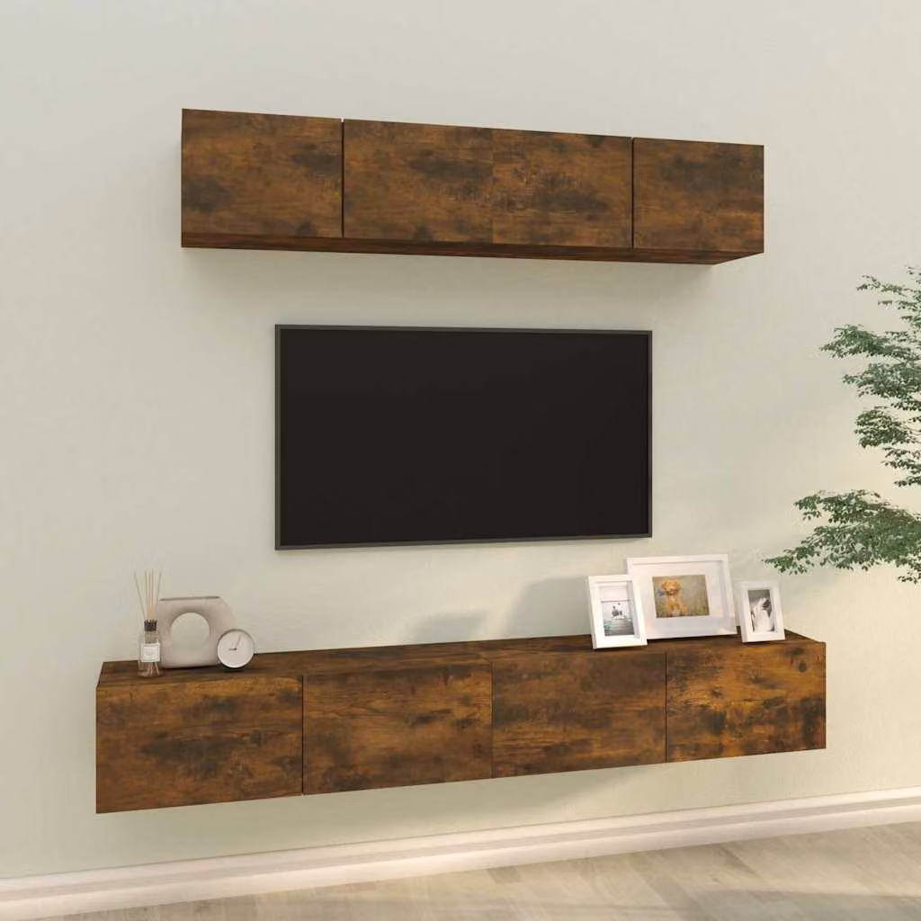 Set di mobili porta TV moderno vidaXL in legno MDF color rovere marrone, sospeso a parete