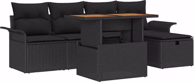 Set Divano da Giardino 6 pcs Nero polyrattan