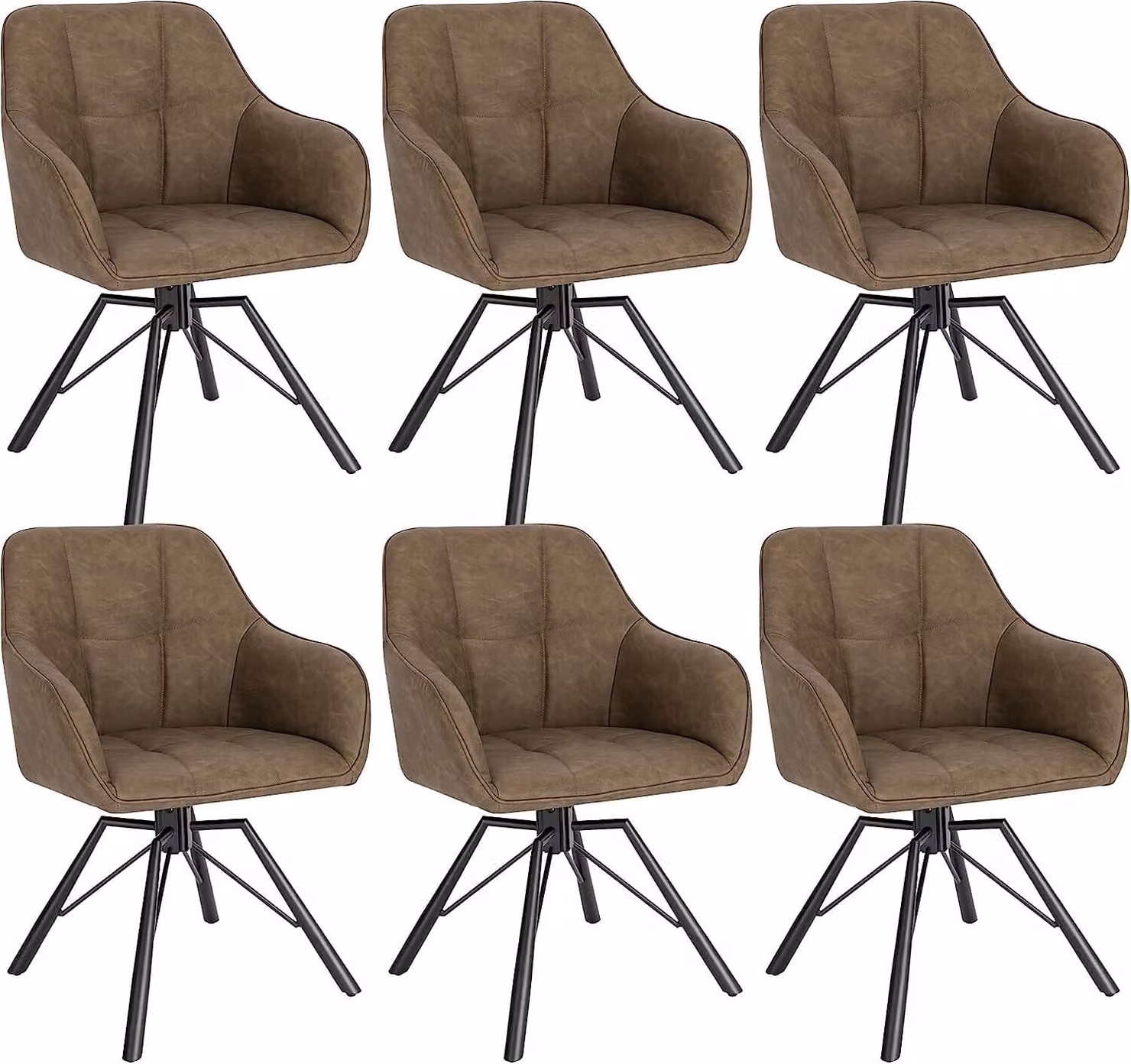 Set di 6 sedie da pranzo girevoli WOLTU, con braccioli e schienale, con rivestimento in Pelle finta, marrone