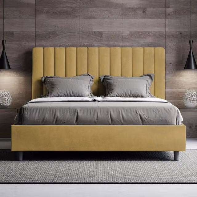 Letto Matrimoniale alla Francese Agueda Ityhome in Microfibra Giallo L/P/H: 150 x 190 x 122 cm – 1