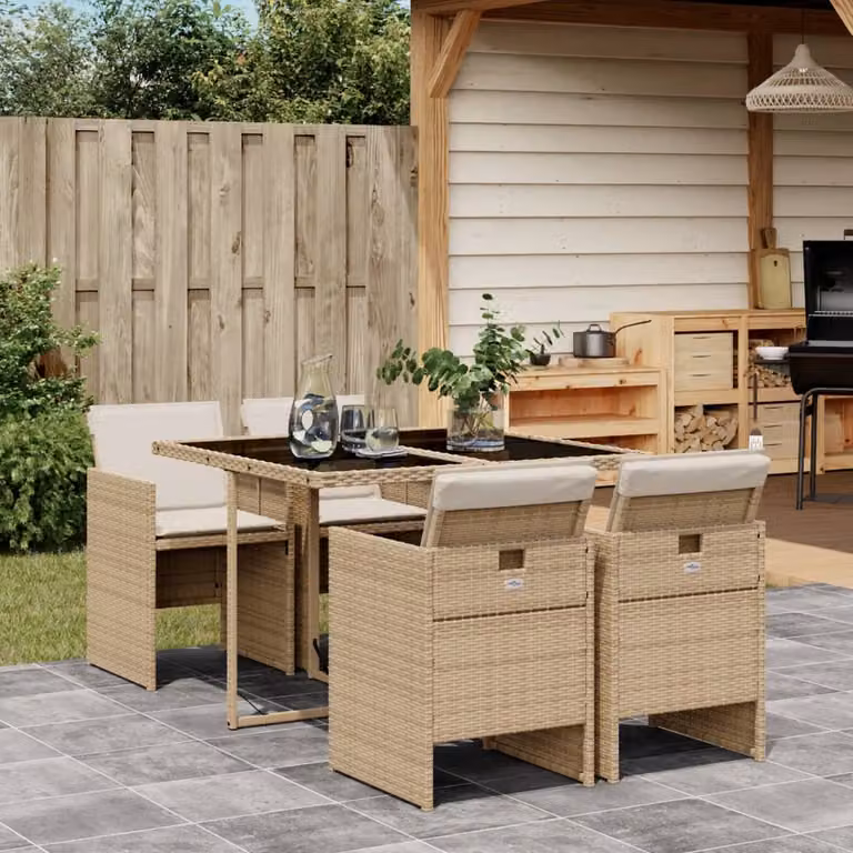 vidaXL Set da Pranzo da Giardino 5 pz in Polyrattan con Cuscini Beige e Piano in Vetro