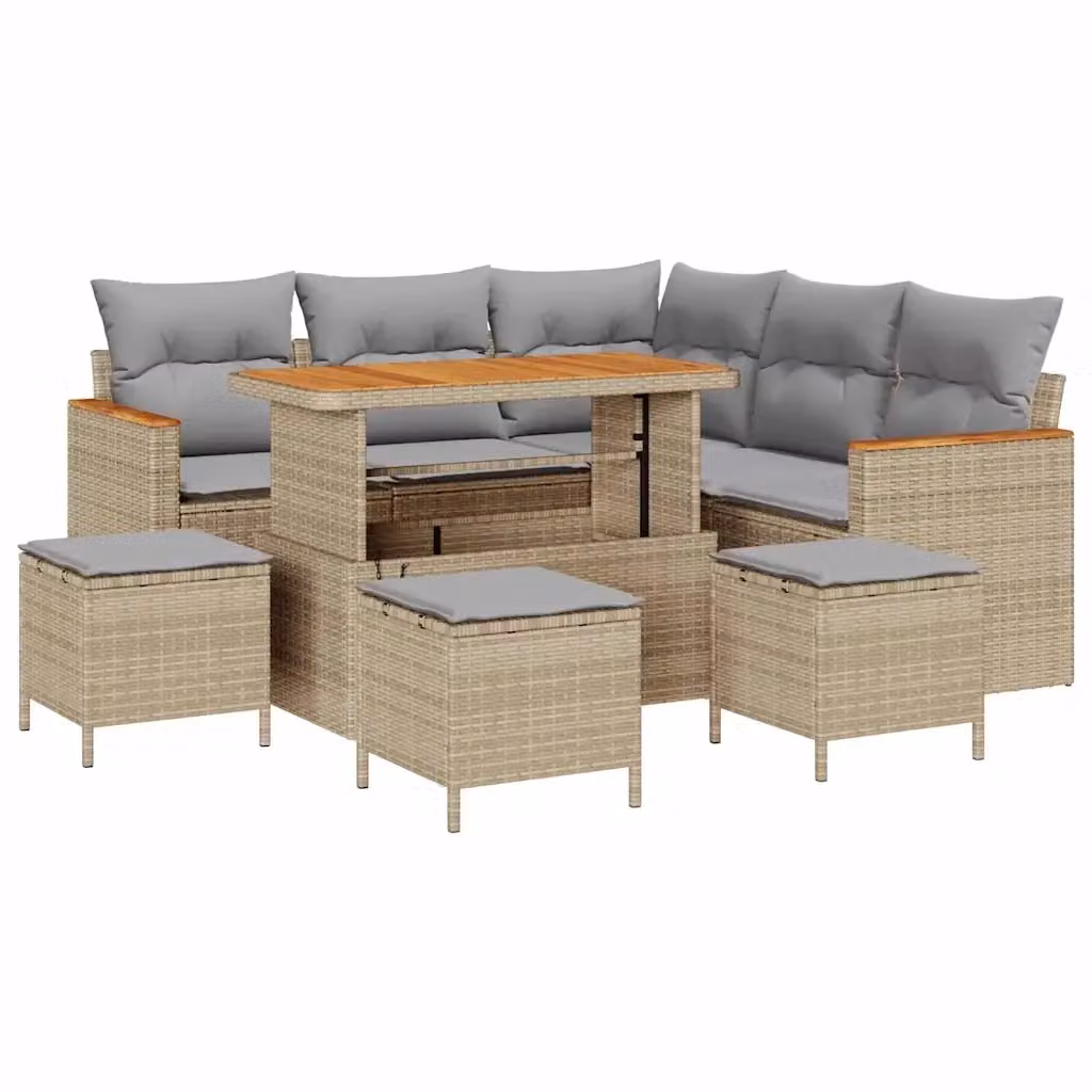 Set Divano da Giardino Moderno vidaXL in Polyrattan Beige con Cuscini e Tavolino da Esterno 9 Pezzi – 2