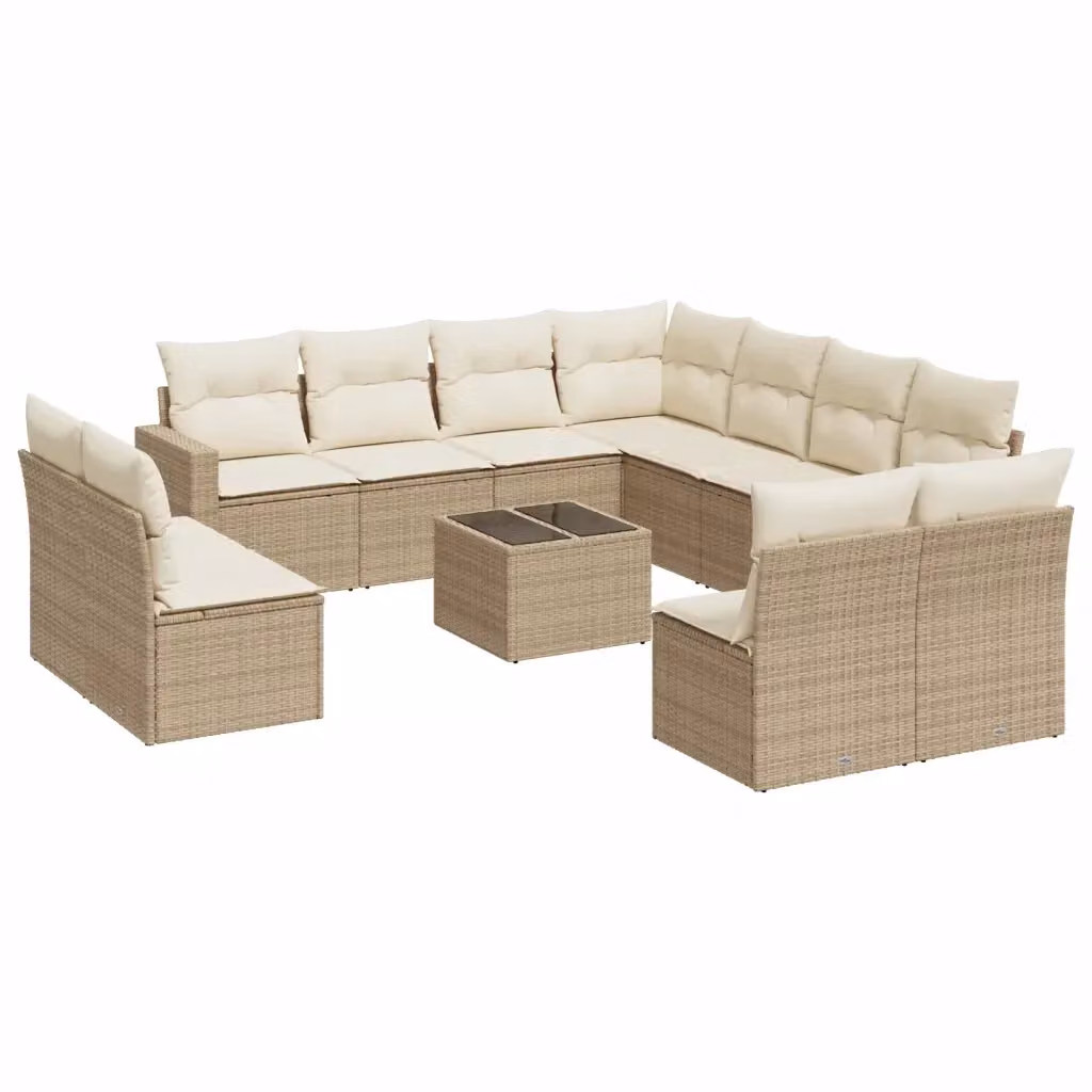 Set di Divani da Giardino Moderno VIDAXL in Polyrattan con Cuscini Beige, 12 Posti, Forma a L – 2