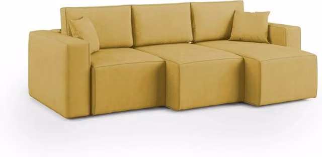 Divano 3 sedute Morfeo Divani.Store in tessuto giallo con imbottitura in piume e coperture rimovibili, Larghezza: 245 cm