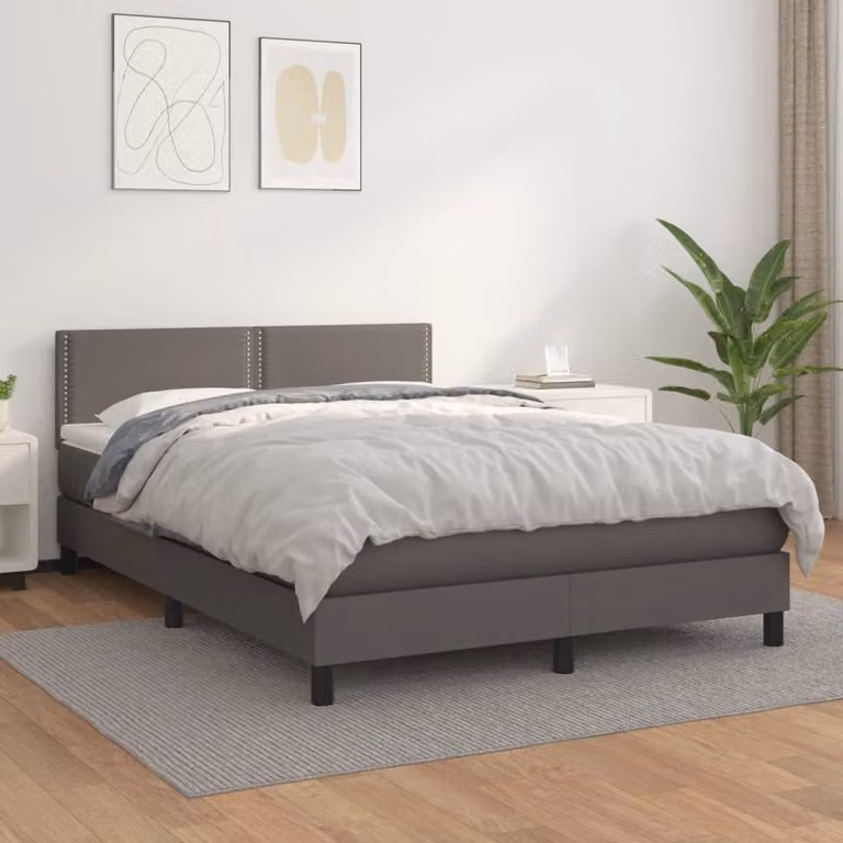 The Living Store Letto a molle con materasso grigio 140x200 cm in Pelle finta