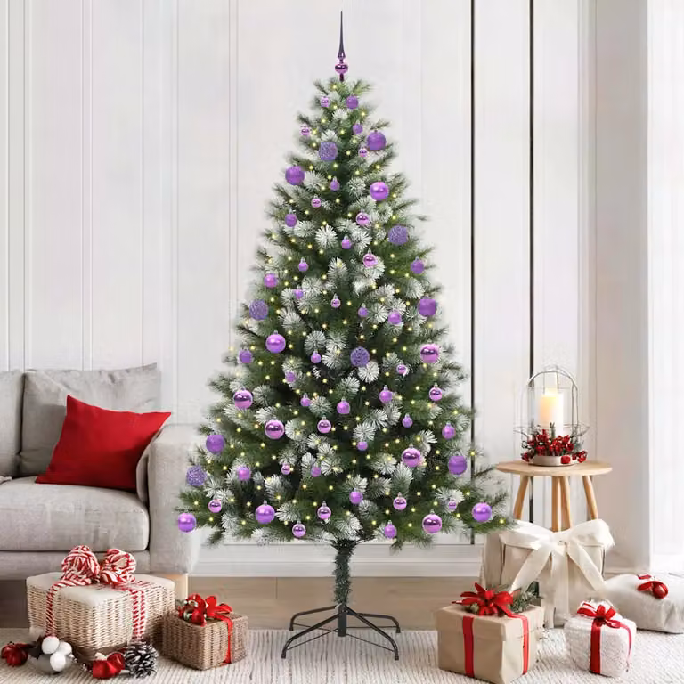 Albero di Natale artificiale vidaXL con rami snodati imbiancati, LED bianco caldo, verde e bianco