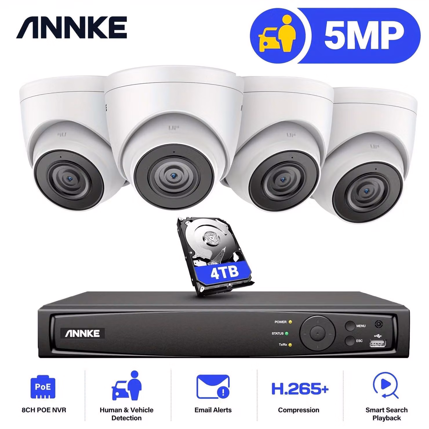 Sistema di sicurezza - Sistema di telecamere IP - Registratore video in rete (NVR) - Kit di videosorveglianza - Disco rigido da 4TB - Risoluzione 6MP 3K