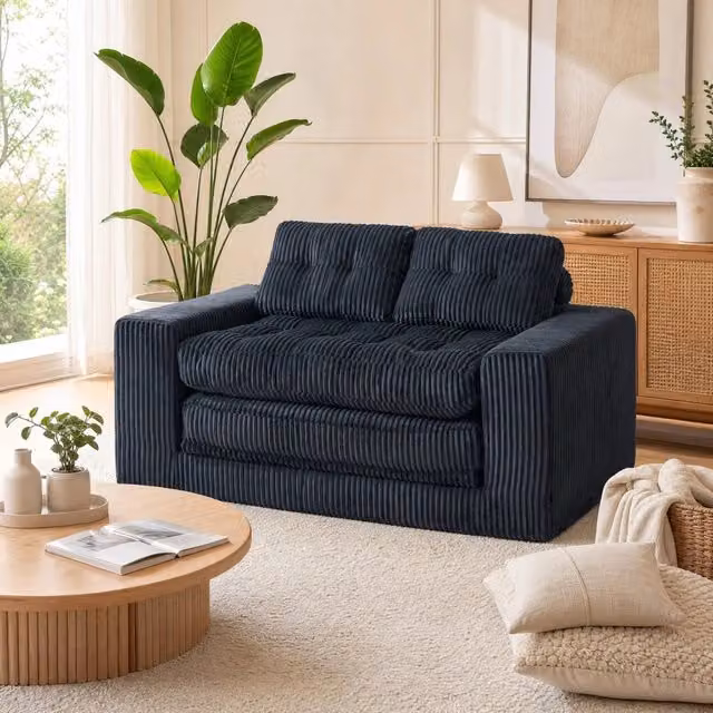 Divano letto 2 posti 38.0x38.0x102.0 cm 2 in 1 senza montaggio in tessuto nero