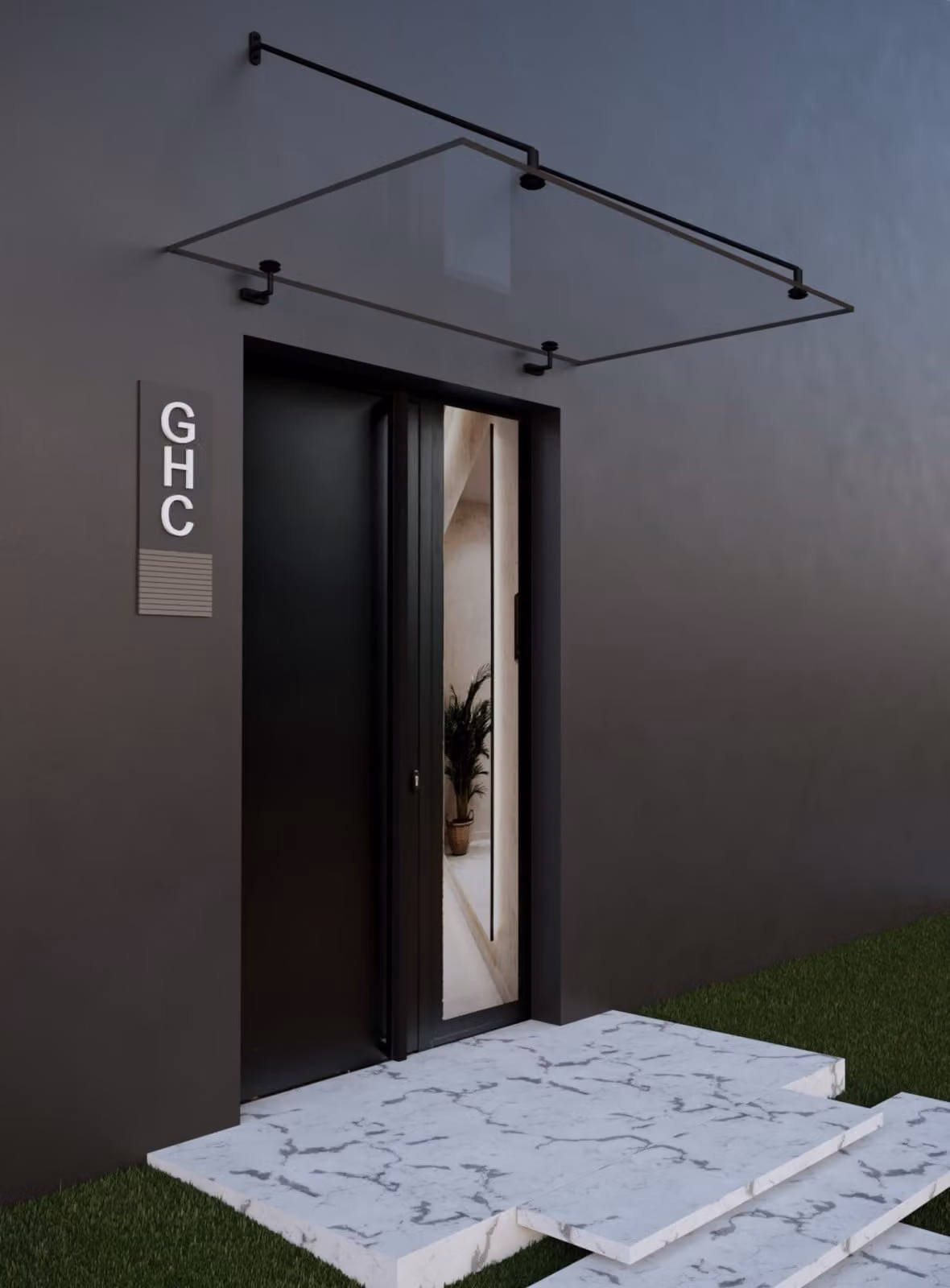 Tettoia in vetro per porta d'ingresso, vetro stratificato di sicurezza (VSG) da 13,1 mm, trasparente, modello Paris Nero, 150x90 cm, GlasHomeCenter