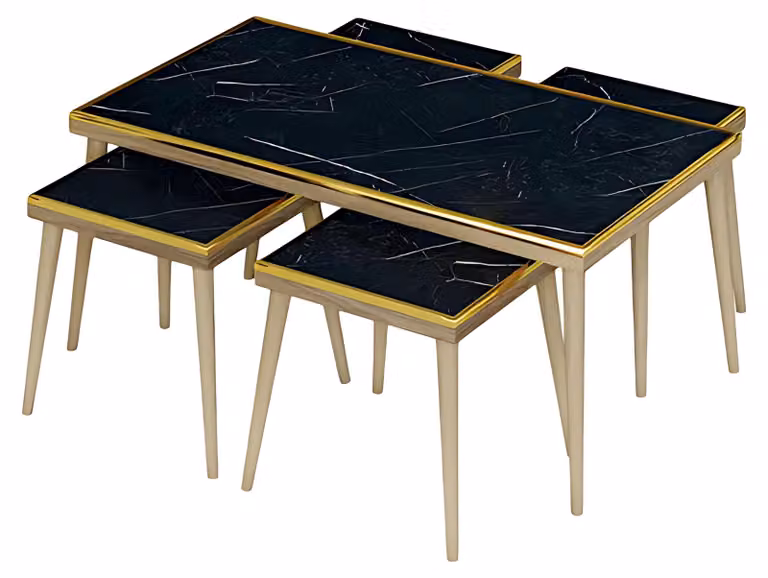 Schwarzes Wohnzimmer-Set aus Holz und Edelstahl im eleganten Design