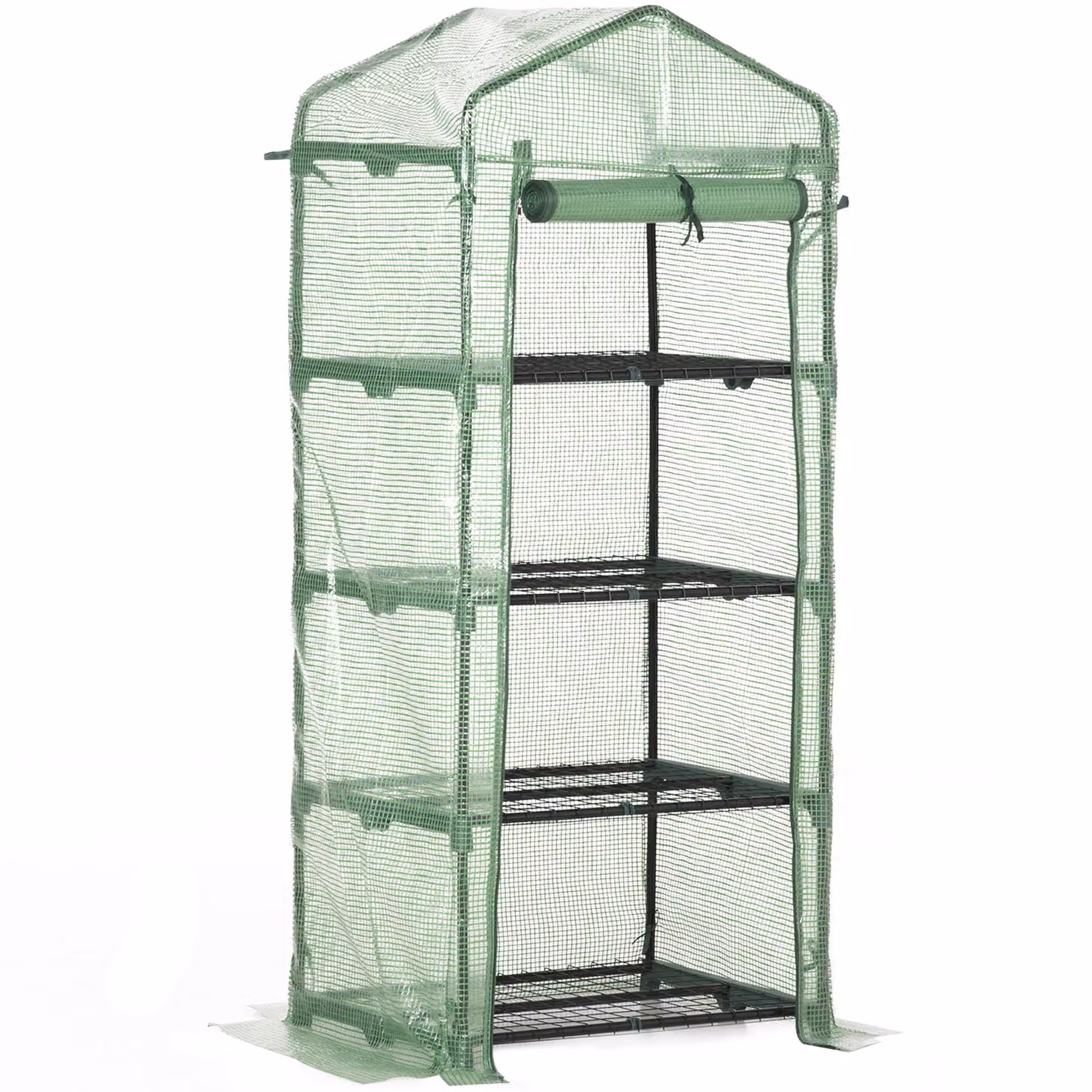 Serra da giardino Outsunny, serra a scaffale da balcone, 4 livelli, 70 L x 50 L x 160 H cm, acciaio zincato, telo PE rimovibile, alta densità, verde