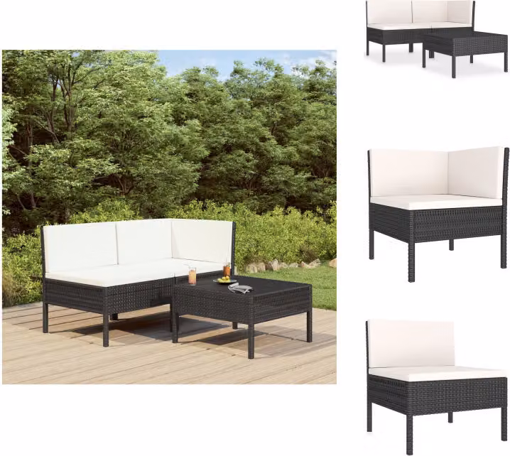 vidaXL Set di 3 pezzi da giardino con cuscini in poly rattan nero - Set di mobili da giardino