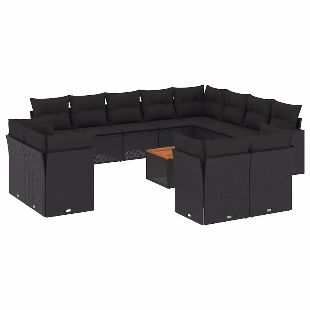 Set di divani da giardino vidaXL in polyrattan nero con cuscini e tavolino da esterno a forma di U – 2