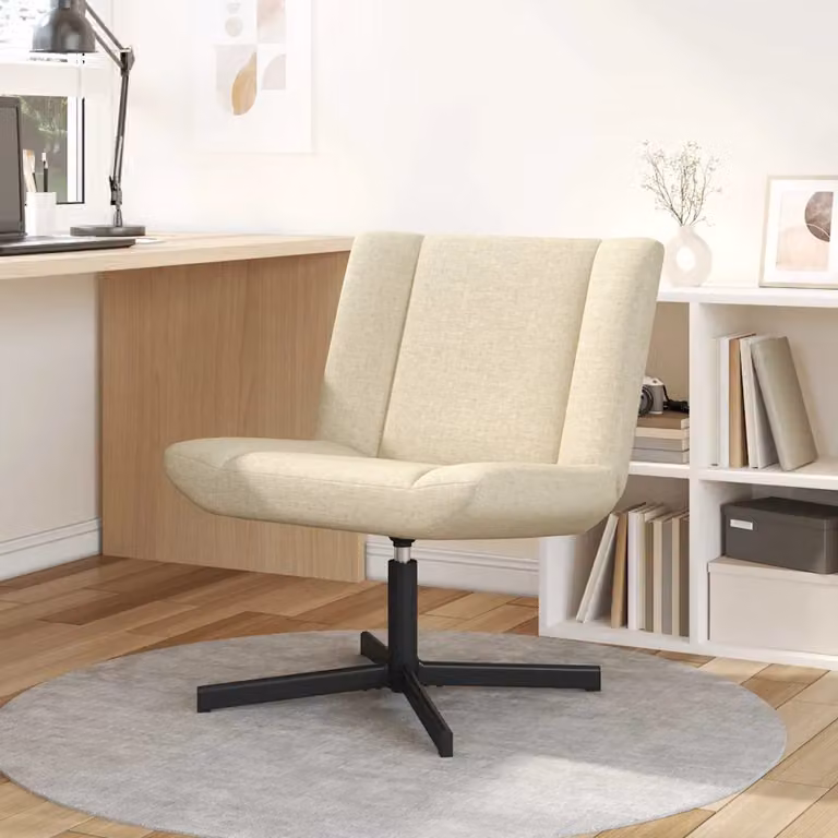 Sedia girevole moderna vidaXL in tessuto beige con struttura in metallo laccato L: 63 cm, P: 75 cm, H: 76 cm