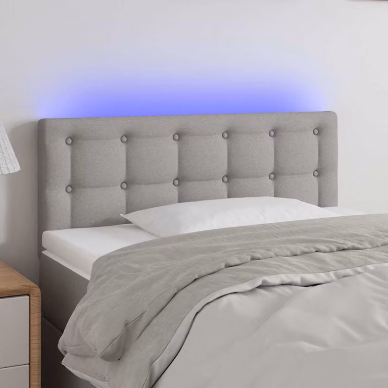 Testiera per letto vidaXL in tessuto grigio chiaro con illuminazione LED integrata e porta di ricarica USB, L 80 cm, P 5 cm, H 78-88 cm