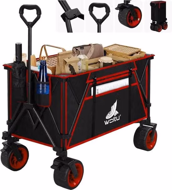 Carrello da giardino pieghevole - Carrello da trasporto - Carrello da trasporto portatile - Pneumatici per tutti i terreni, robusto, facilmente trasportabile - 106 cm x 105 cm x 54 cm aperto; 47,5 cm x 70 cm x 23 cm chiuso