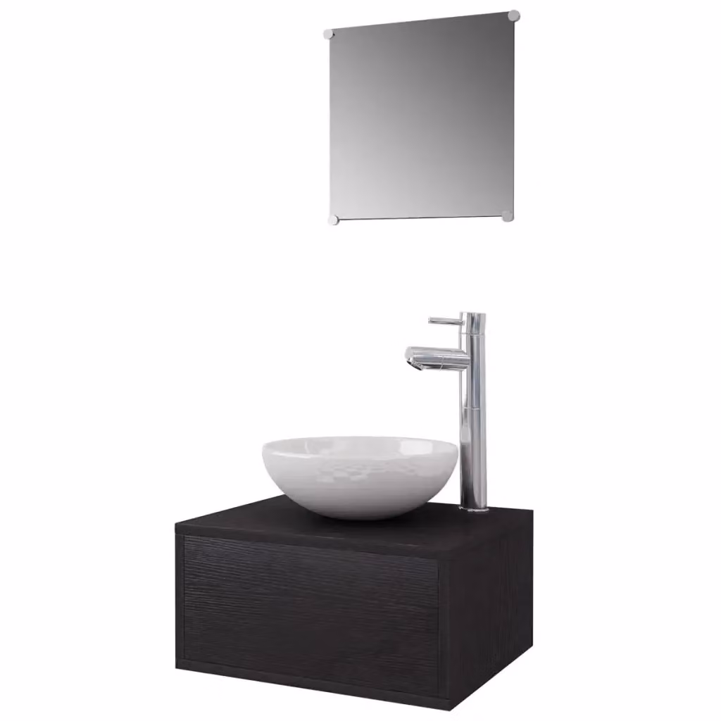 vidaXL Set Mobili da Bagno Moderno con Mobile Lavabo e Armadietto Specchio in Nero Opaco – 2