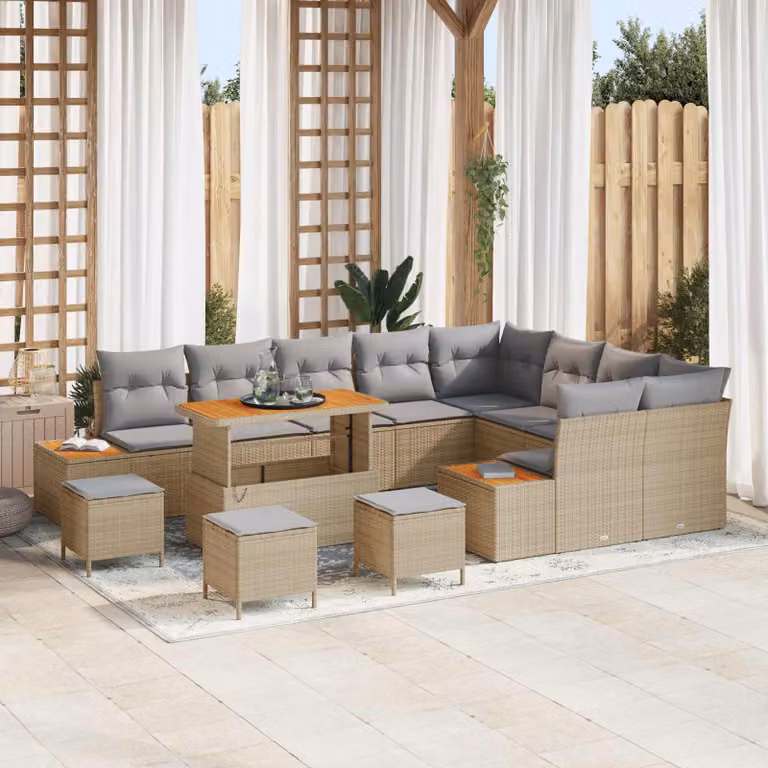 Set Divano da Giardino vidaXL 13 Pezzi a Forma di U con Cuscini Beige e Grigio Chiaro