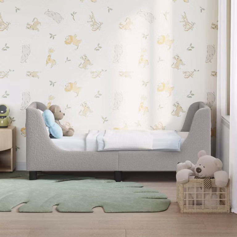 Struttura letto per bambini vidaXL con testata in tessuto bouclé grigio, L 140 x P 70 x H 60 cm